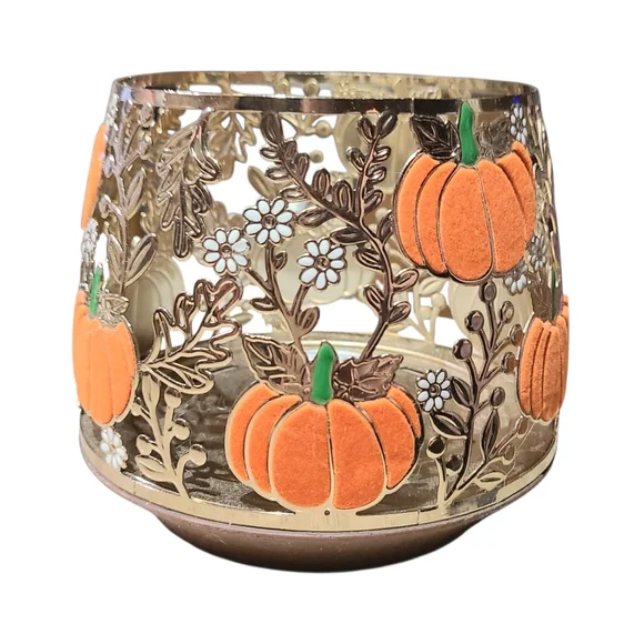 VELVET PUMPKINS 3-WICK CANDLE HOLDER BY BATH & BODY WORKS - Picture 1 of 3